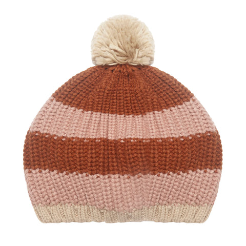 Pink Cosy Striped Knitted Beret - 7-10 Years - Rockahula