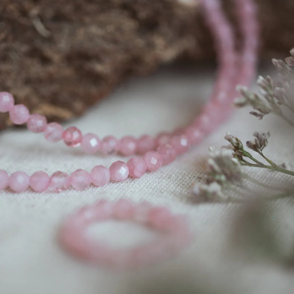 Rose Quartz Crystal Healing Beaded Ring - To Embrace and Love Your True Self - Two Libras