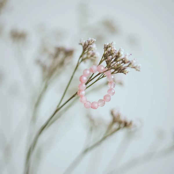 Rose Quartz Crystal Healing Beaded Ring - To Embrace and Love Your True Self - Two Libras