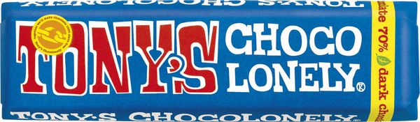 A Tony's Chocolonely single dark chocolate bar against a white background