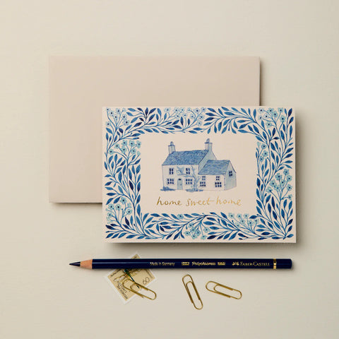 Blue Flora 'Home Sweet Home' Card - Wanderlust Paper Co.