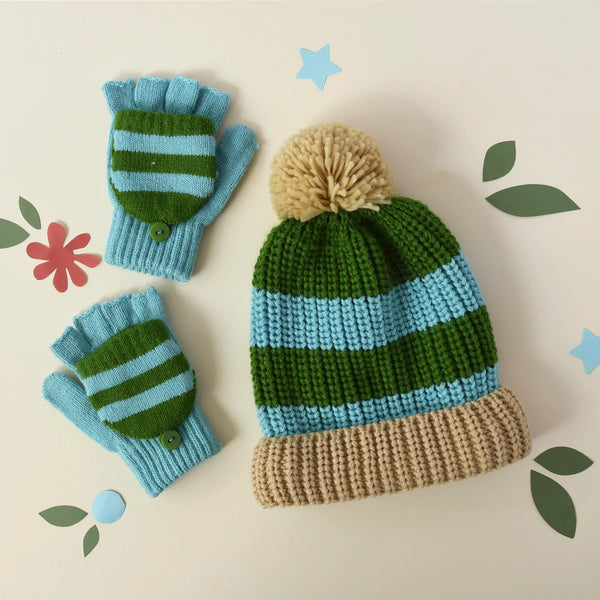 Cosy Striped Knitted Hat Green - Rockahula