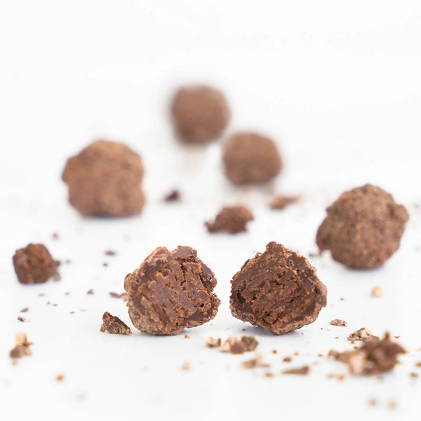 Chocolate truffles on a white background