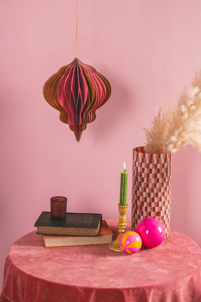 Pink & Brown Origami Lantern Hanging Decoration - Ian Snow