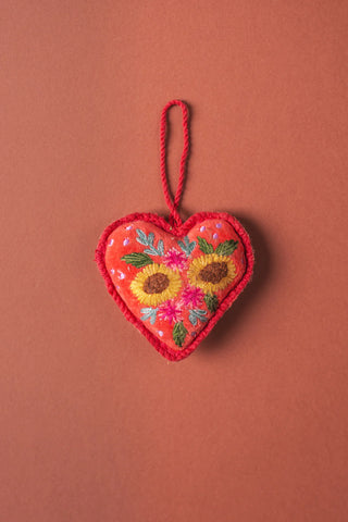 Rust Sunflowers Felt Heart Decoration - Ian Snow