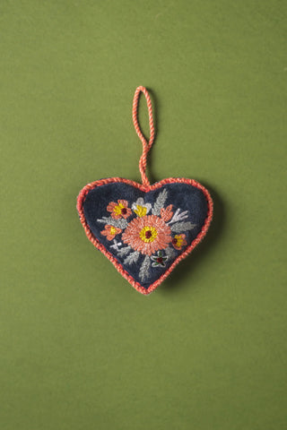 Blue Bouquet Velvet Heart Decoration - Ian Snow