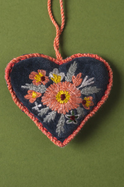 Blue Bouquet Velvet Heart Decoration - Ian Snow