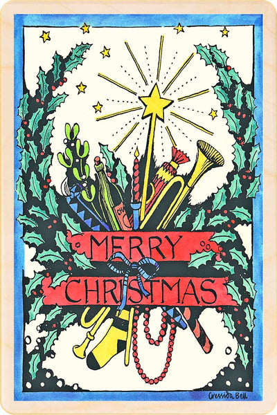 Merry Christmas Wooden Postcard - Cressida Bell