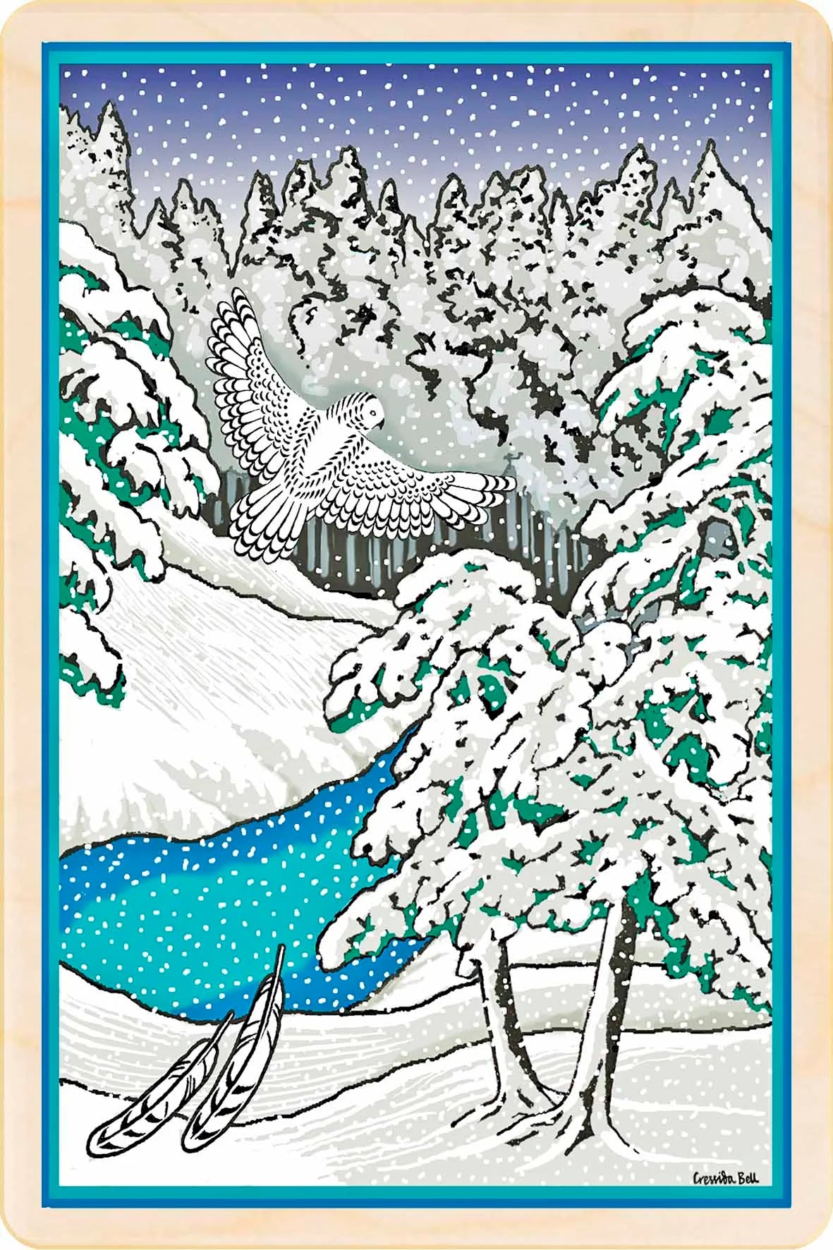 Snow Owl Wooden Postcard - Cressida Bell