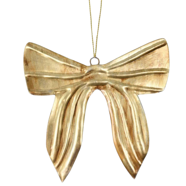 Gold bow-shaped decoration on a white background