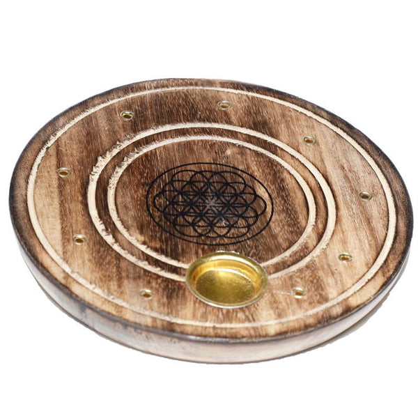 Mango Wood Flower of Life Ashcatcher Sticks & Cones Burner