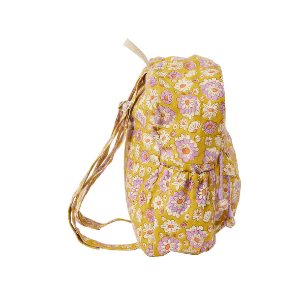 Floral-patterned backpack on a white background
