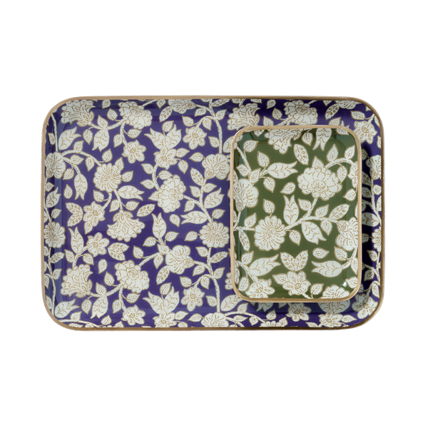 Tiny Green Jaya Bohemian Chic Tray With Enamelled Metal Flowers - Bonheur du Jour