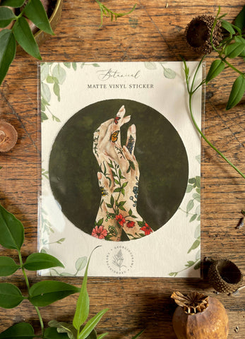The Botanist Botanical Floral Tattooed Hands Vinyl Sticker - Georgiou Draws