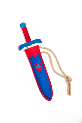 Blue & Red Wooden Sword with Sheath and Belt - Camelot