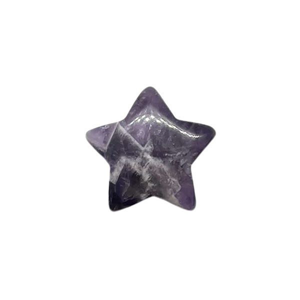 Star shaped amethyst gemstone on a white background