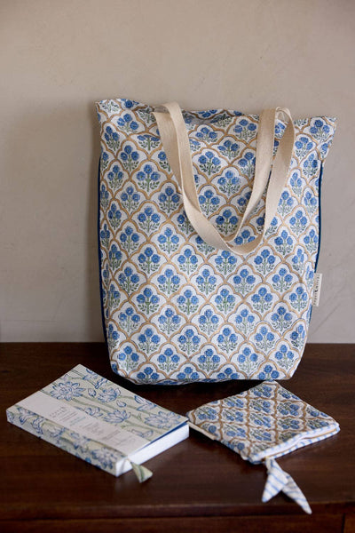 Trellis Indigo Organic Cotton Tote Bag - Paper Mirchi