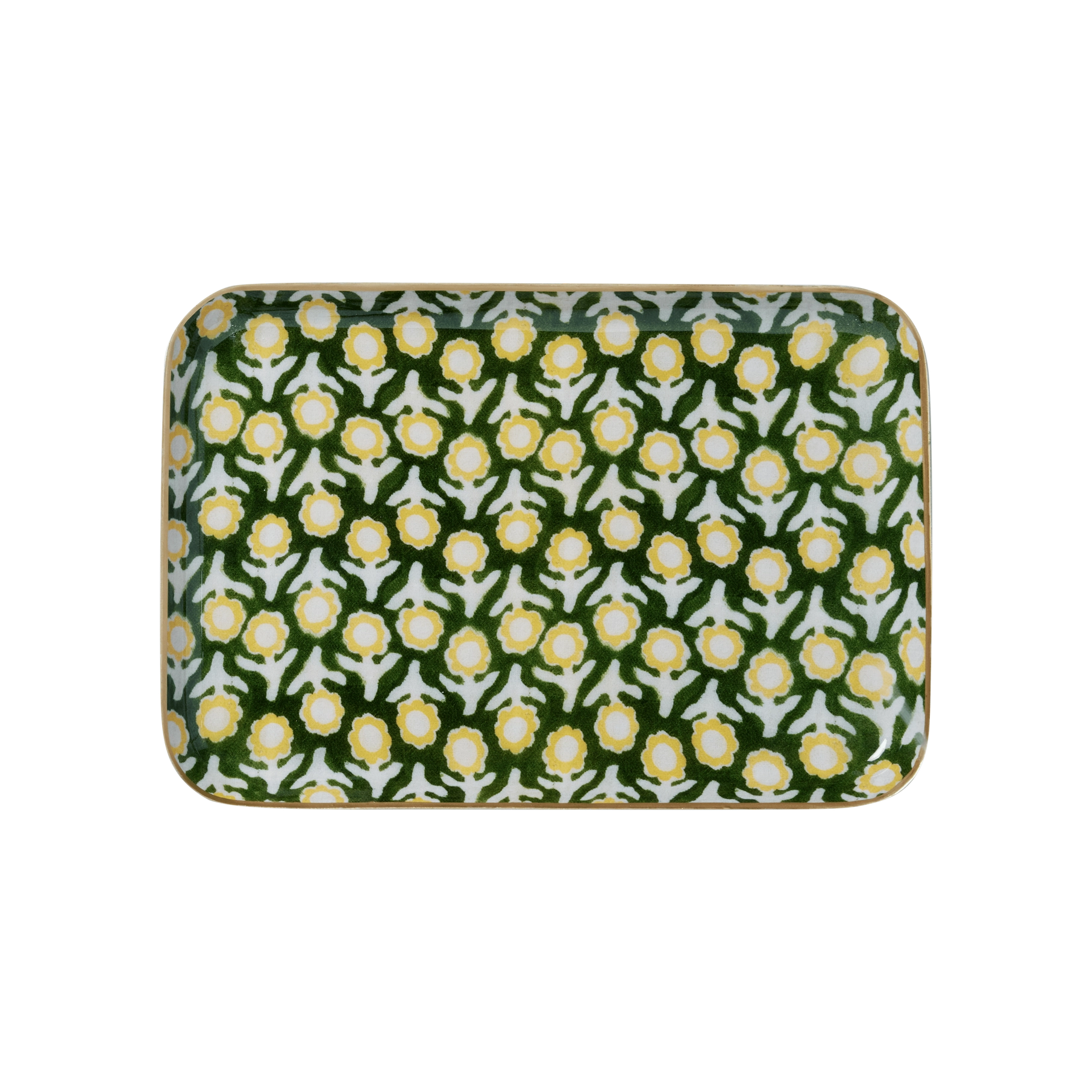 Large Isha Green Bohemian Chic Tray With Enamelled Metal Flowers - Bonheur du Jour 