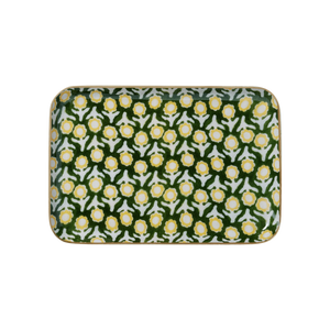 Large Isha Green Bohemian Chic Tray With Enamelled Metal Flowers - Bonheur du Jour 