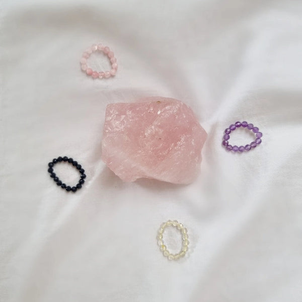 Rose Quartz Crystal Healing Beaded Ring - To Embrace and Love Your True Self - Two Libras