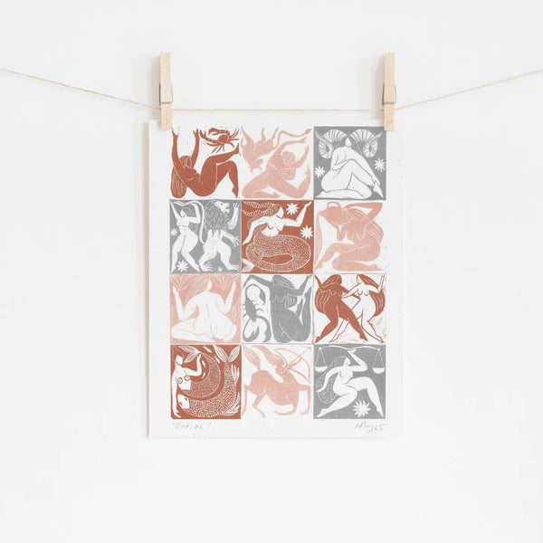 Print of zodiac signs in a grid pattern on a white background
