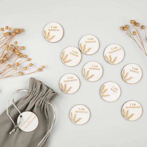 I Am Positive Affirmation Wooden Personalised Engraved Leaf Token Gift Set - Gorgeous Little Bits