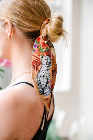 Peach Botanical 'Panthera' Print 'Skinny' Silk Scarf - Alice Acreman Silks