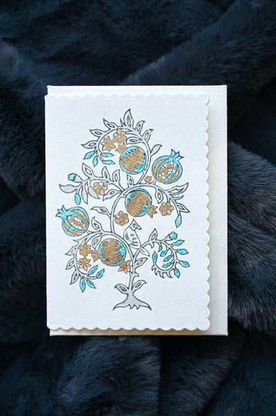 Anaar Turquoise Block Printed Greeting Card - Paper Mirchi