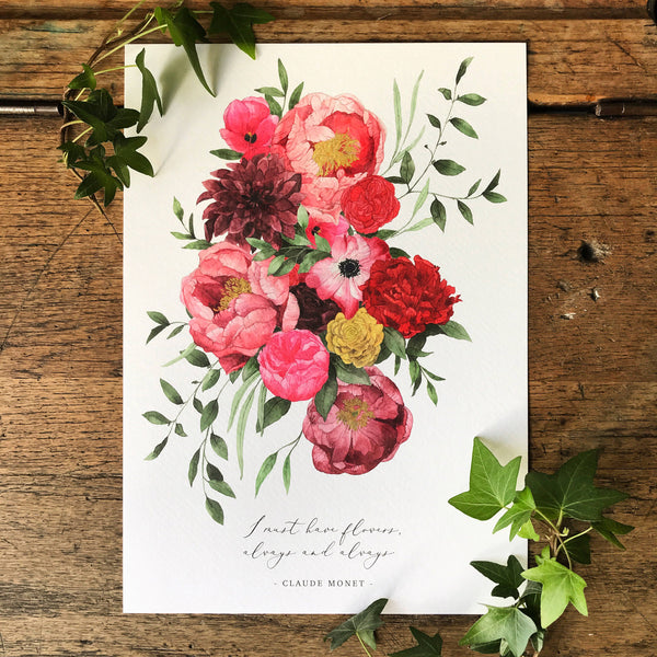 I Must Have Flowers.. Watercolour Art Print - Georgiou Draws