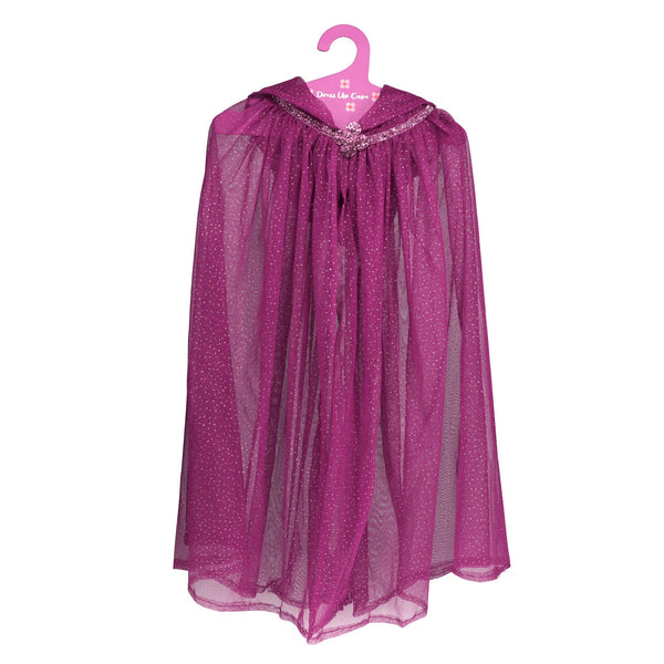 Dark pink cape with a hood on a pink hanger against a white background
