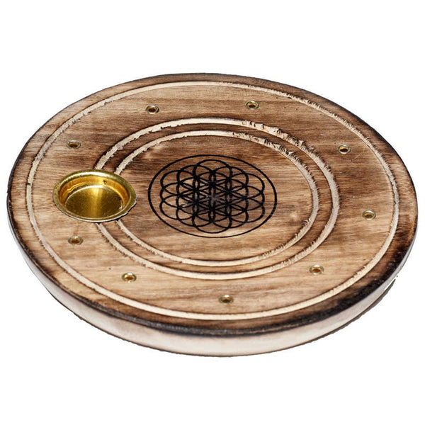 Mango Wood Flower of Life Ashcatcher Sticks & Cones Burner