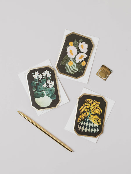 Peony Vase Botanical Die Cut Mini Floral Greeting Card - Katie Housley