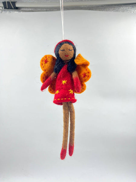 Red Handmade Felt Angel Lady Decoration - Funky Yak Ltd 