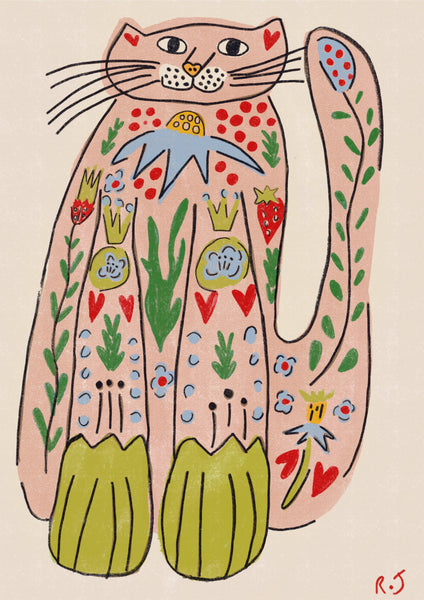 Folk Cat A3 Print - Rebecca Joy Ltd