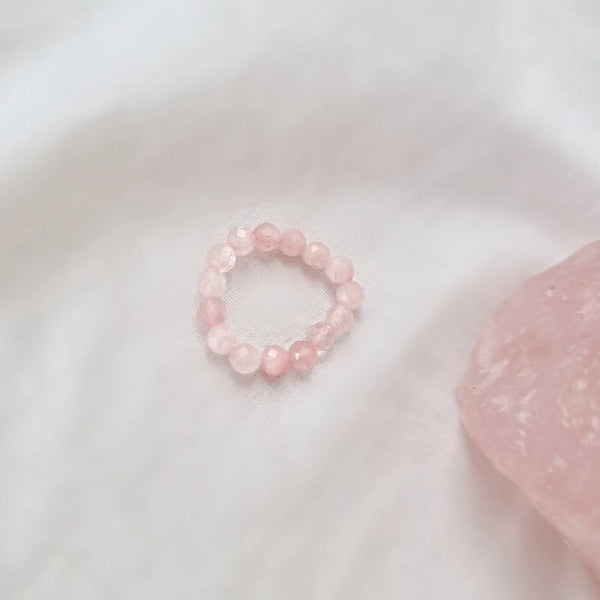 Rose Quartz Crystal Healing Beaded Ring - To Embrace and Love Your True Self - Two Libras