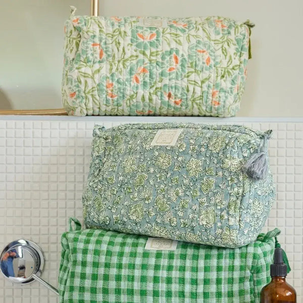 Green Vichy Cotton Beauty Pouch - Medium - Bonheur du Jour