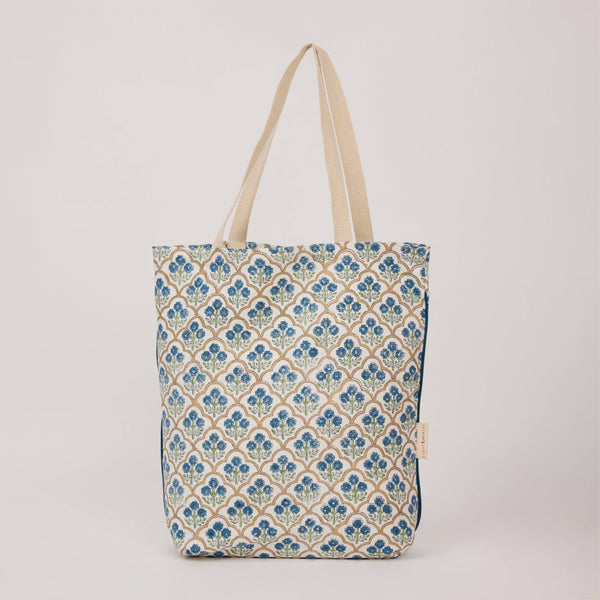 Trellis Indigo Organic Cotton Tote Bag - Paper Mirchi