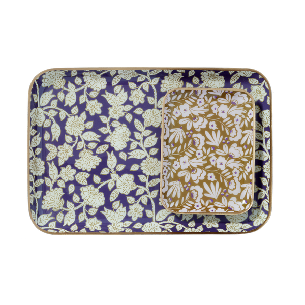 Large Violet Jaya Bohemian Chic Tray With Enamelled Metal Flowers - Bonheur du Jour