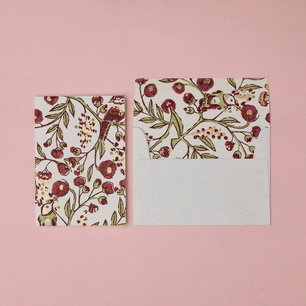 Scarlet Songbird Block Printed Greeting Card - Paper Mirchi
