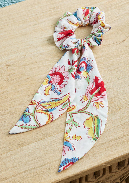 Taruni Block Print Hair Scrunchie With Tie - Namaste