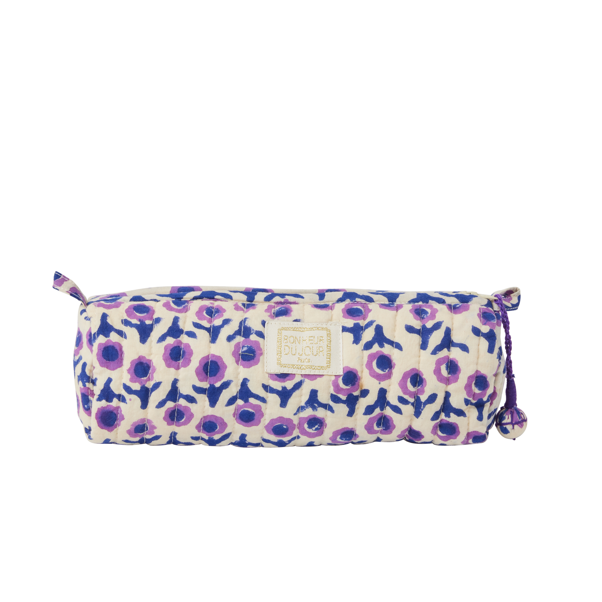 Floral-patterned pencil case on a white background