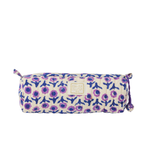 Floral-patterned pencil case on a white background