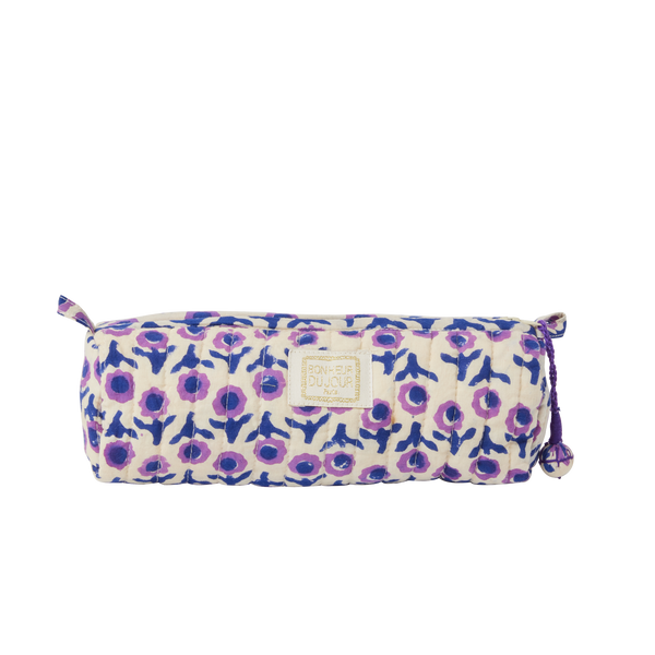 Floral-patterned pencil case on a white background