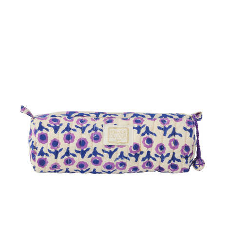 Floral-patterned pencil case on a white background