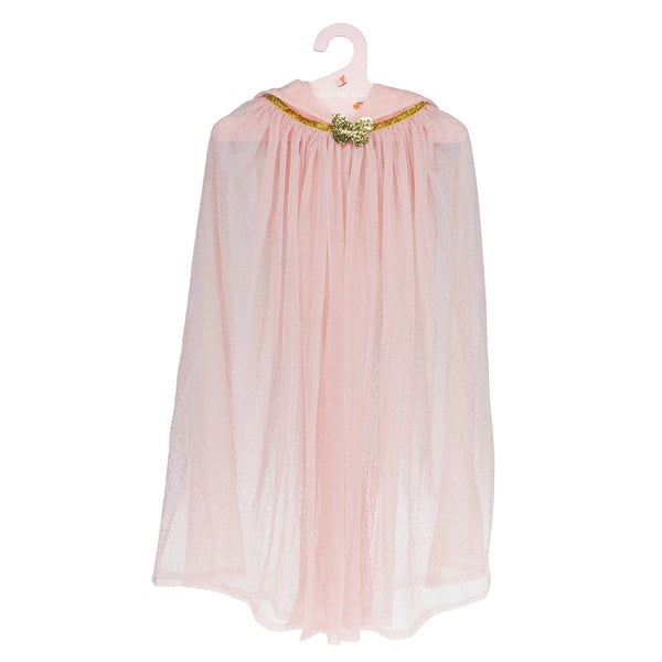 Light pink cape with gold trim on a hanger against a white background