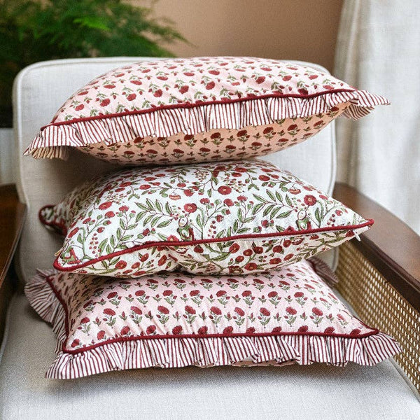 Cushion Cover - Scarlet Songbird Block Printed - Paper Mirchi