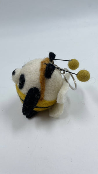 Handmade Cute Felt Bear with Honey Bee Outfit Keyring - Funky Yak Ltd