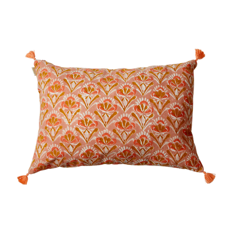 Terracotta Seventies Indian Flower Print Cushion Cover - Bonheur du Jour