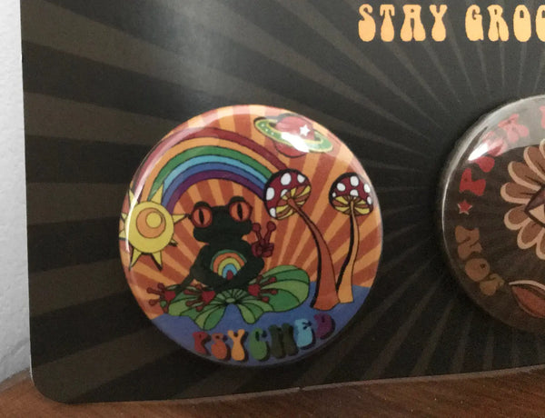 Groovy Psychedelic Retro Pin Badges - Stan and Gwyn