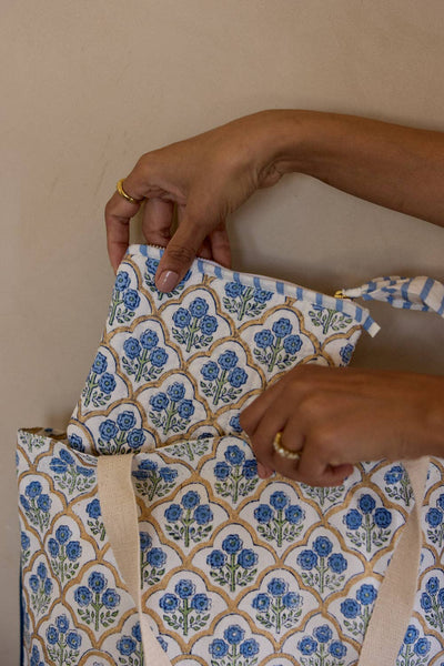 Trellis Indigo Organic Cotton Tote Bag - Paper Mirchi